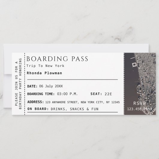 Kaart van New York Boarding Pass vliegticket (Voorkant)