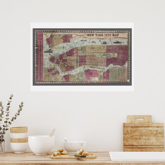 Kaart van New York City (1857) Poster (Keuken)