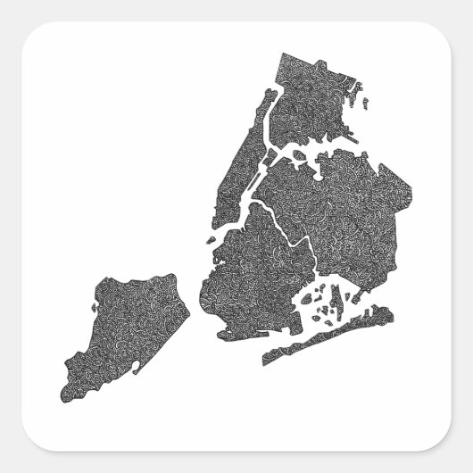 Kaart van New York City Borough Vierkante Sticker (Voorkant)