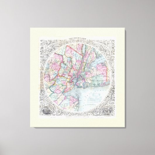 Kaart van New York City en 33 mijl rond 1879 Canvas Afdruk (Voorkant)