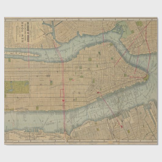  kaart van New York City Manhattan Cadeaupapier (Vlak)