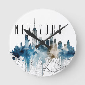 Kaart van New York City met waterverf skyline Ronde Klok