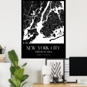 Kaart van New York City - Zwart-wit Poster (Thuiskantoor)
