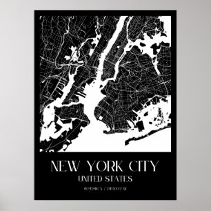 Kaart van New York City - Zwart-wit Poster