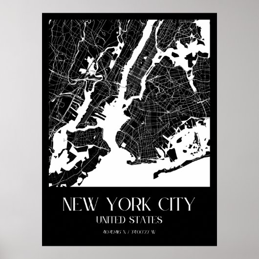 Kaart van New York City - Zwart-wit Poster (Voorkant)