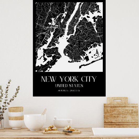Kaart van New York City - Zwart-wit Poster (Keuken)