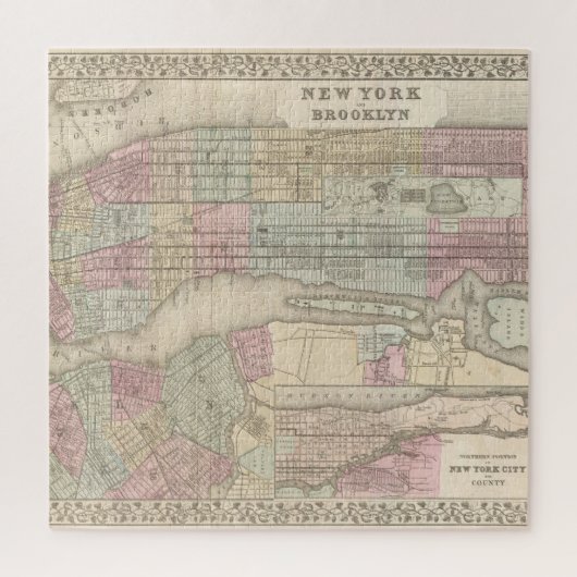 kaart van New York en Brooklyn Legpuzzel (Verticaal)