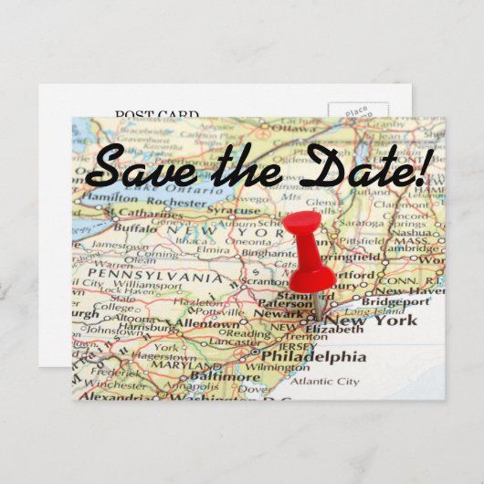 Kaart van New York Pin Sla de datum op (Voorkant / Achterkant)