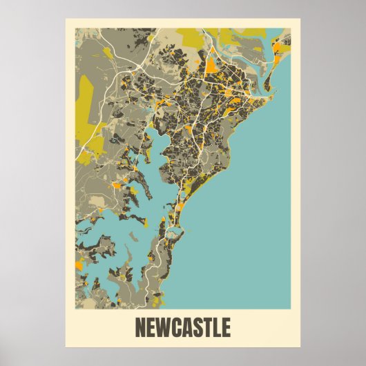 Kaart van Newcastle, Australië Poster (Voorkant)