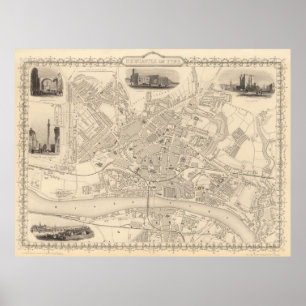 kaart van Newcastle England (1851) Poster