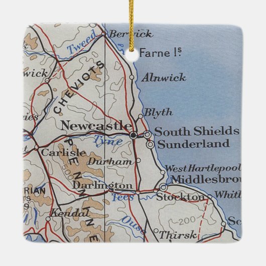 kaart van Newcastle England Keramisch Ornament (Achterkant)