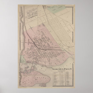 kaart van Niagara Herfsten NY (1875) Poster
