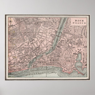 kaart van Nice Frankrijk (1901) Poster