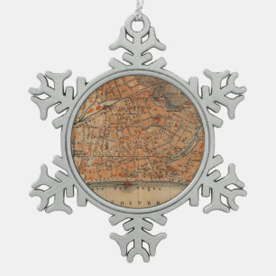  kaart van Nice Frankrijk (1914) Tin Sneeuwvlok Ornament