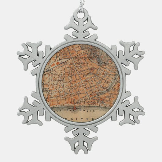  kaart van Nice Frankrijk (1914) Tin Sneeuwvlok Ornament (Voorkant)