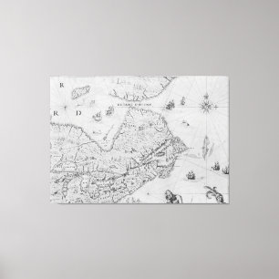 Kaart van Nieuw-Frankrijk of Canada Canvas Afdruk