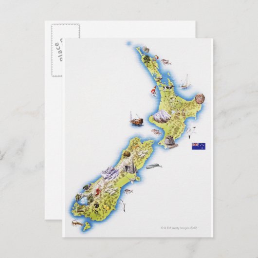 Kaart van Nieuw-Zeeland (Voorkant / Achterkant)