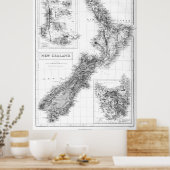  kaart van Nieuw-Zeeland (1854) BW Poster (Keuken)