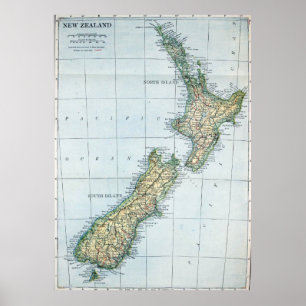  kaart van Nieuw-Zeeland (1921) Poster