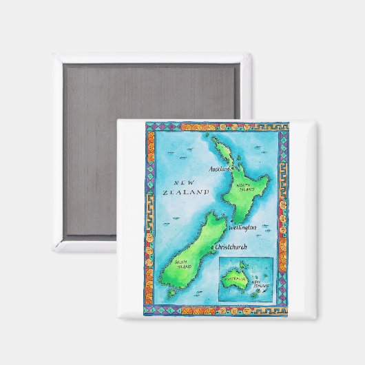 Kaart van Nieuw-Zeeland Magneet (Voorkant / Achterkant)