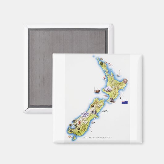 Kaart van Nieuw-Zeeland Magneet (Voorkant / Achterkant)