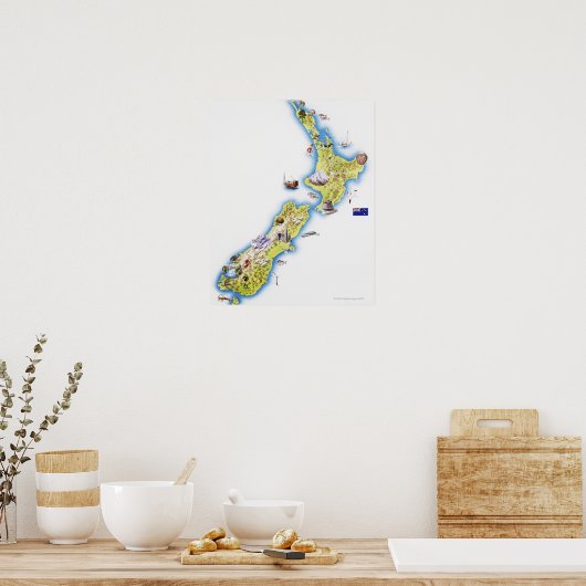 Kaart van Nieuw-Zeeland Poster (Keuken)