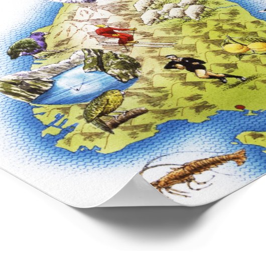 Kaart van Nieuw-Zeeland Poster (Hoek)