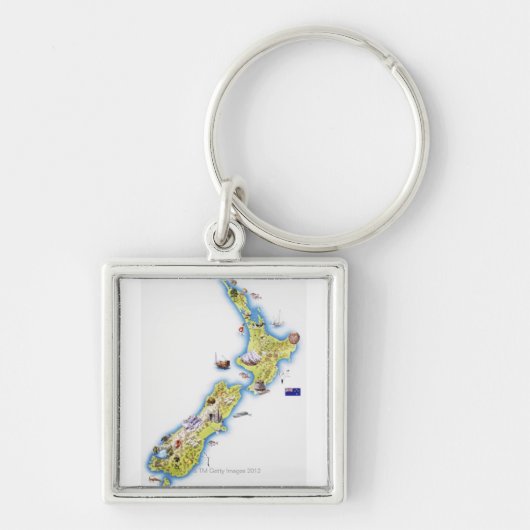 Kaart van Nieuw-Zeeland Sleutelhanger (Voorkant)