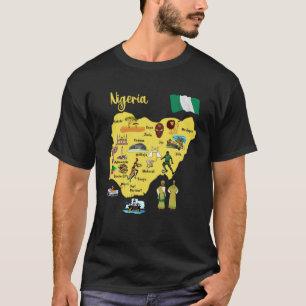 Kaart van Nigeria Bezienswaardigheden symbolen gro T-shirt