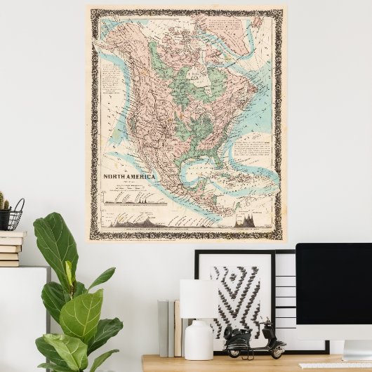 Kaart van Noord-Amerika (1859) Poster (Thuiskantoor)