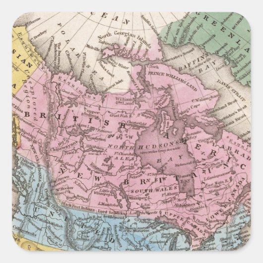 Kaart van Noord-Amerika 2 Vierkante Sticker (Voorkant)