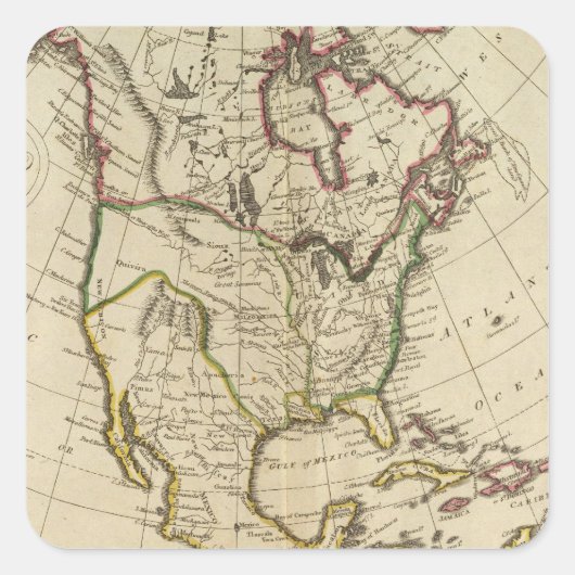 Kaart van Noord-Amerika 2 Vierkante Sticker (Voorkant)