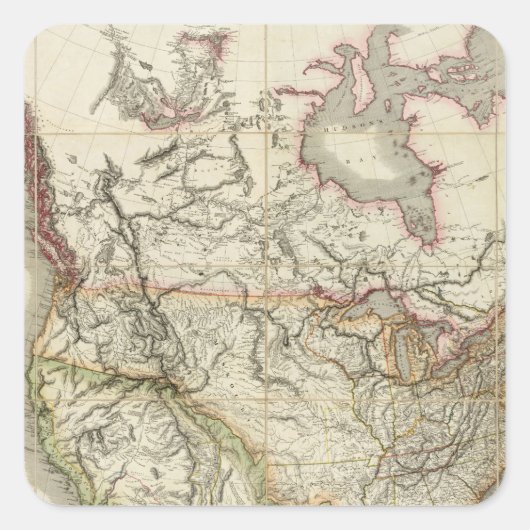 Kaart van Noord-Amerika 4 Vierkante Sticker (Voorkant)