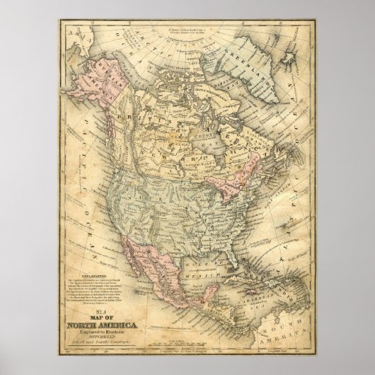  kaart van Noord-Amerika afdrukken Poster (Voorkant)