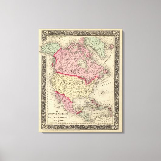 Kaart van Noord-Amerika Canvas Afdruk (Voorkant)