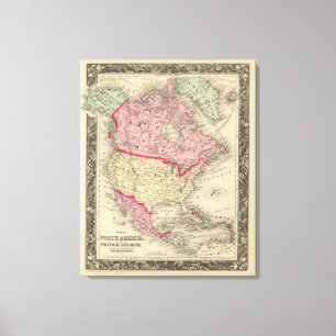 Kaart van Noord-Amerika Canvas Afdruk