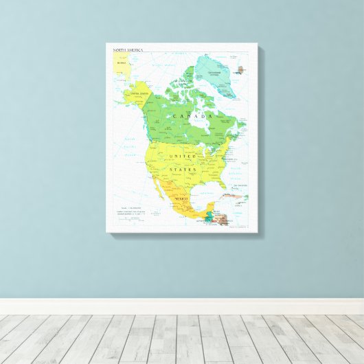 Kaart van Noord-Amerika Canvas Afdruk (Insitu (Houten vloer))