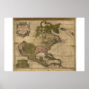 Kaart van Noord-Amerika van 1694 Poster