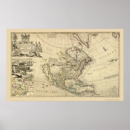 Kaart van Noord-Amerika van Herman Moll 1715 Poster (Voorkant)