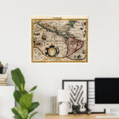  kaart van Noord- en Zuid-Amerika 1700 Poster (Thuiskantoor)