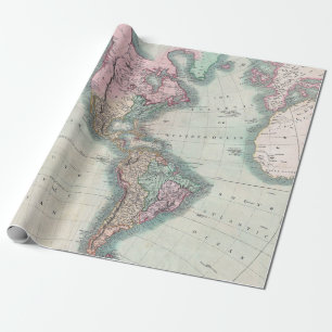  kaart van Noord- en Zuid-Amerika 1806 Cadeaupapier