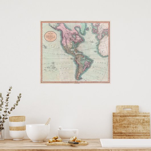  kaart van Noord- en Zuid-Amerika 1806 Poster (Keuken)