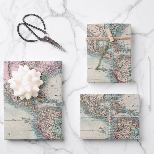  kaart van Noord- en Zuid-Amerika 1806 Wrappi Inpakpapier Vel (Voorkant)