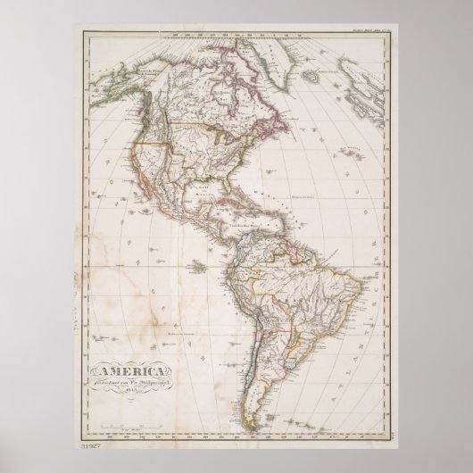  kaart van Noord- en Zuid-Amerika (1843) Poster (Voorkant)
