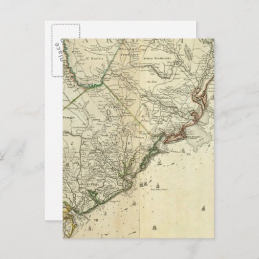 Kaart van Noord- en Zuid-Carolina (Voorkant / Achterkant)