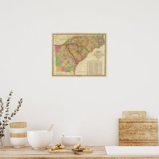 Kaart van Noord- en Zuid-Carolina en Georgië Poster (Keuken)