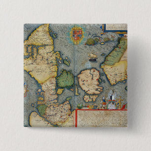 Kaart van Noord-Europa, van 'Civitates Orbis Terr' Vierkante Button 5,1 Cm