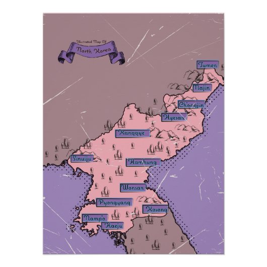 Kaart van Noord-Korea Perfect Poster (Voorkant)