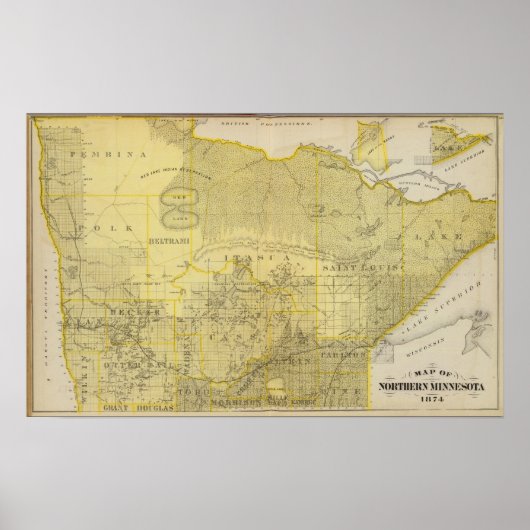 Kaart van Noord-Minnesota, 1874 Poster (Voorkant)