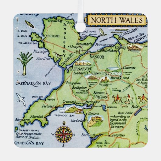 kaart van Noord-Wales Metalen Ornament (Voorkant)